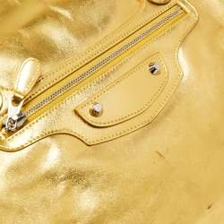 Pre Owned Balenciaga Metallic Gold Leather Bowling MM Bag