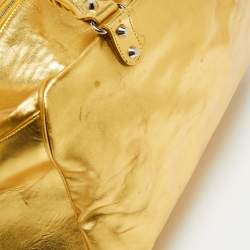 Pre Owned Balenciaga Metallic Gold Leather Bowling MM Bag