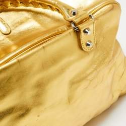 Pre Owned Balenciaga Metallic Gold Leather Bowling MM Bag