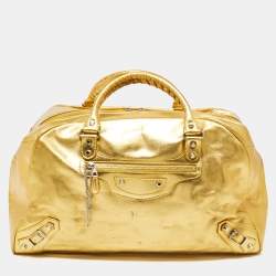 Pre Owned Balenciaga Metallic Gold Leather Bowling MM Bag