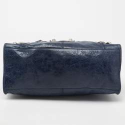 مملوكة مسبقًا حقيبة يد توتس بالنسياغا موتورسيكل بارت تايم فضة عيار 21 جلد أزرق كحلي