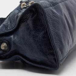 مملوكة مسبقًا حقيبة يد توتس بالنسياغا موتورسيكل بارت تايم فضة عيار 21 جلد أزرق كحلي