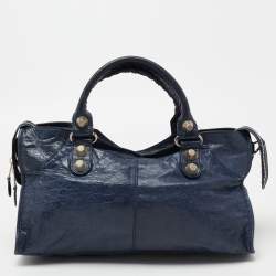 مملوكة مسبقًا حقيبة يد توتس بالنسياغا موتورسيكل بارت تايم فضة عيار 21 جلد أزرق كحلي