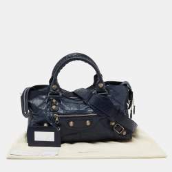 مملوكة مسبقًا حقيبة يد توتس بالنسياغا موتورسيكل بارت تايم فضة عيار 21 جلد أزرق كحلي