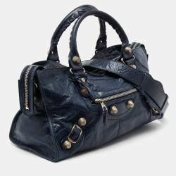 مملوكة مسبقًا حقيبة يد توتس بالنسياغا موتورسيكل بارت تايم فضة عيار 21 جلد أزرق كحلي