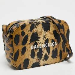 Pre Owned حقيبة كتف بالنسياغا جلد بيج نقشة الفهد