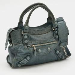 Pre Owned Balenciaga Evergreen Leather Giant Brogues Hardware Classic City Tote