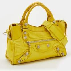 Pre Owned Balenciaga Jaune Fluo Leather Giant 21 Classic City Tote