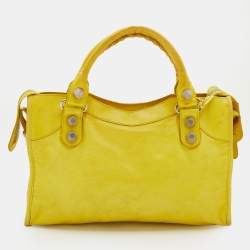 Pre Owned Balenciaga Jaune Fluo Leather Giant 21 Classic City Tote