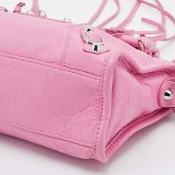 Pre Owned Balenciaga Pink Leather Mini Classic City Tote