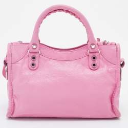Pre Owned Balenciaga Pink Leather Mini Classic City Tote