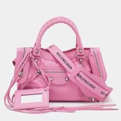 Pre Owned Balenciaga Pink Leather Mini Classic City Tote