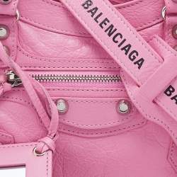 Pre Owned Balenciaga Pink Leather Mini Classic City Tote