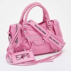 Pre Owned Balenciaga Pink Leather Mini Classic City Tote