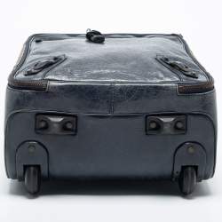 Pre Owned Balenciaga Navy Blue Leather Classic Hardware Voyage Carry On Trolley
