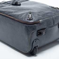 Pre Owned Balenciaga Navy Blue Leather Classic Hardware Voyage Carry On Trolley