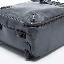 Pre Owned Balenciaga Navy Blue Leather Classic Hardware Voyage Carry On Trolley
