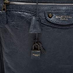 Pre Owned Balenciaga Navy Blue Leather Classic Hardware Voyage Carry On Trolley