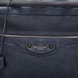 Pre Owned Balenciaga Navy Blue Leather Classic Hardware Voyage Carry On Trolley