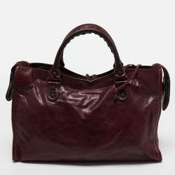 Pre Owned Balenciaga Burgundy Leather Medium Classic City Tote