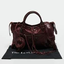 Pre Owned Balenciaga Burgundy Leather Medium Classic City Tote