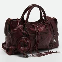 Pre Owned Balenciaga Burgundy Leather Medium Classic City Tote