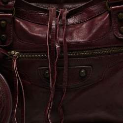 Pre Owned Balenciaga Burgundy Leather Medium Classic City Tote