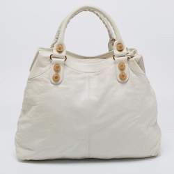 Pre Owned Balenciaga White Leather GGH Brief Tote