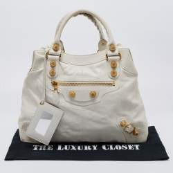Pre Owned Balenciaga White Leather GGH Brief Tote