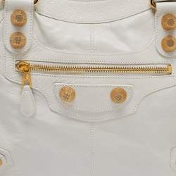 Pre Owned Balenciaga White Leather GGH Brief Tote