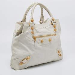 Pre Owned Balenciaga White Leather GGH Brief Tote