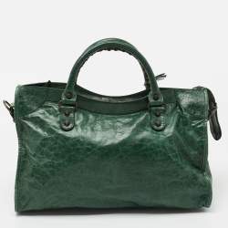 Pre Owned Balenciaga Green Leather Medium Classic City Tote