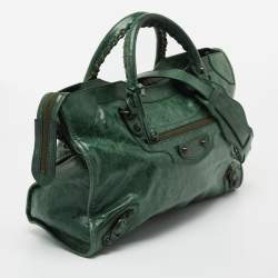Pre Owned Balenciaga Green Leather Medium Classic City Tote