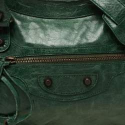 Pre Owned Balenciaga Green Leather Medium Classic City Tote