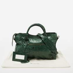 Pre Owned Balenciaga Green Leather Medium Classic City Tote