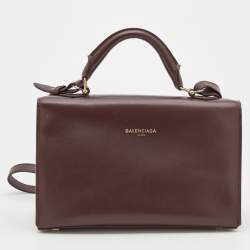 Balenciaga Burgundy Leather Top Handle Bag