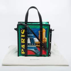 Pre Owned Balenciaga Multicolor Paris Print Leather Small Bazar Shopper Tote