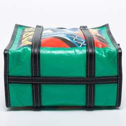 Pre Owned Balenciaga Multicolor Paris Print Leather Small Bazar Shopper Tote