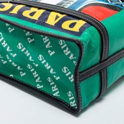 Pre Owned Balenciaga Multicolor Paris Print Leather Small Bazar Shopper Tote