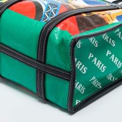 Pre Owned Balenciaga Multicolor Paris Print Leather Small Bazar Shopper Tote