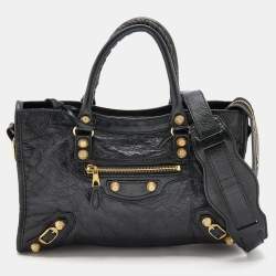 Pre Owned Balenciaga Black Leather Giant 12 Hardware Classic City Tote