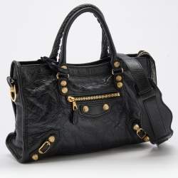 Pre Owned Balenciaga Black Leather Giant 12 Hardware Classic City Tote
