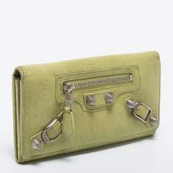 Pre Owned Balenciaga Apple Green Leather Giant 12 Silver Money Wallet
