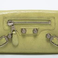 Pre Owned Balenciaga Apple Green Leather Giant 12 Silver Money Wallet