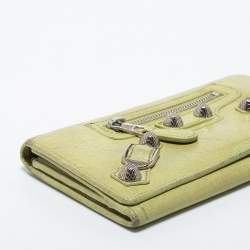 Pre Owned Balenciaga Apple Green Leather Giant 12 Silver Money Wallet