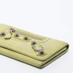 Pre Owned Balenciaga Apple Green Leather Giant 12 Silver Money Wallet