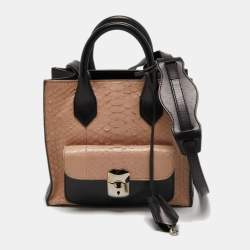 Pre Owned Balenciaga Black/Peach Leather and Snakeskin Mini Padlock All Afternoon Tote