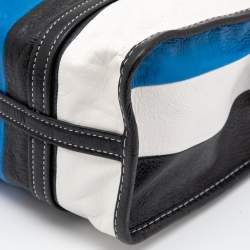 Pre Owned Balenciaga Tricolor Striped Leather Small Bazar Shopper Tote