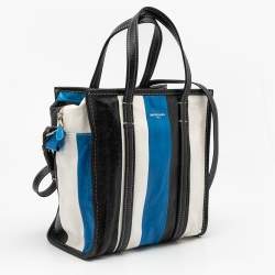 Pre Owned Balenciaga Tricolor Striped Leather Small Bazar Shopper Tote