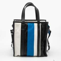 Pre Owned Balenciaga Tricolor Striped Leather Small Bazar Shopper Tote